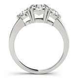 10K White Gold Three-Stone 5.08 Carat E VVS2 Round Cut Solitaire Ring with Prong Setting on a Classic Band