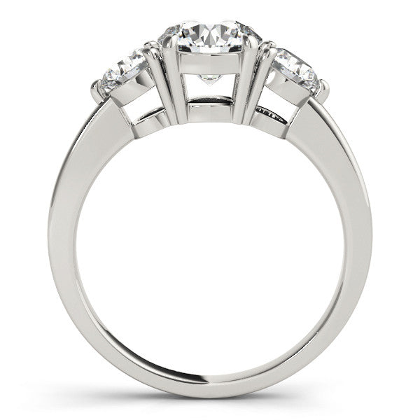 10K White Gold Three-Stone 5.08 Carat E VVS2 Round Cut Solitaire Ring with Prong Setting on a Classic Band