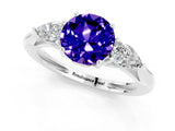 Silver Three-Stone Round Cut Tanzanite Ring with Pear  Side Stones in Four-Prong Setting_55