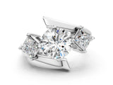 Silver Three-Stone Round Cut Tension Band Ring with Four-Prong Setting_12