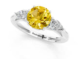 Silver Three-Stone Round Cut Yellow Sapphire Ring with Pear  Side Stones in Four-Prong Setting_55