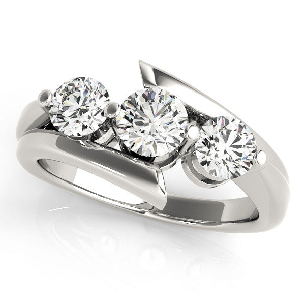 White gold Three-Stone Round Diamond Bypass Band with Prong Setting