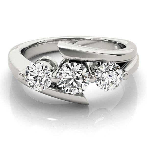 White gold Three-Stone Round Diamond Bypass Band with Prong Setting