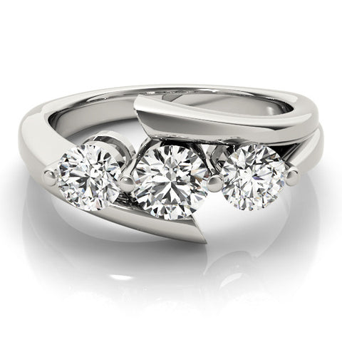Silver Three-Stone Round Diamond Bypass Band with Prong Setting 2