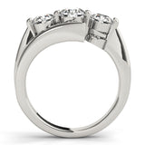 Silver Three-Stone Round Diamond Bypass Band with Prong Setting