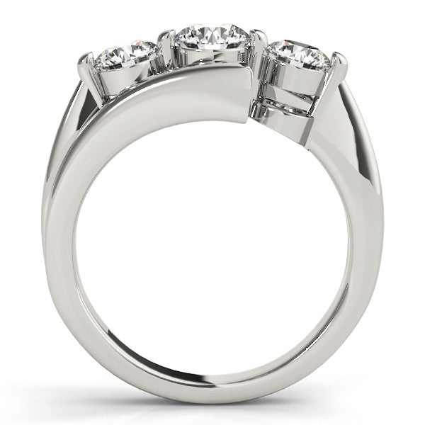 White gold Three-Stone Round Diamond Bypass Band with Prong Setting