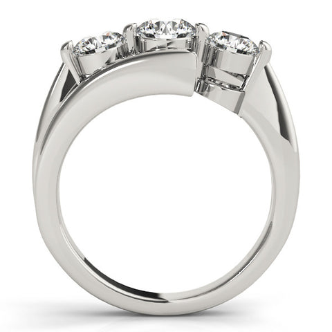 Silver Three-Stone Round Diamond Bypass Band with Prong Setting