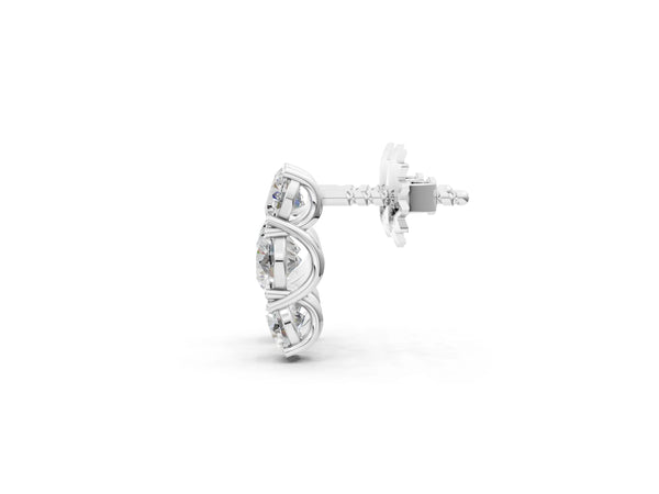 Silver Three-Stone Round Diamond Channel Band Prong-Set Earrings