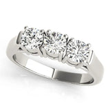 Silver Three-Stone Round Diamond Channel Band with Prong Setting