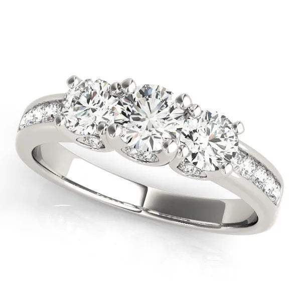 Silver Three-Stone Round Diamond Channel-Set Band with Prong Setting