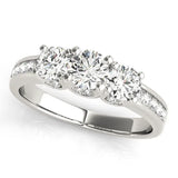 Silver Three-Stone Round Diamond Channel-Set Band with Prong Setting