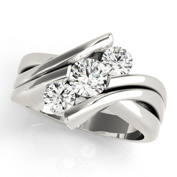 14K White Gold Three-Stone 2.55 Carat H VS1 Round Diamond Crossover Band with Channel Prong Setting