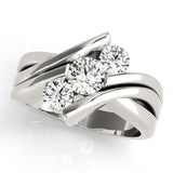 14K White Gold Three-Stone 2.55 Carat H VS1 Round Diamond Crossover Band with Channel Prong Setting