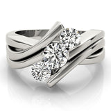 Silver Three-Stone Round Diamond Crossover Band with Channel Prong Setting 2