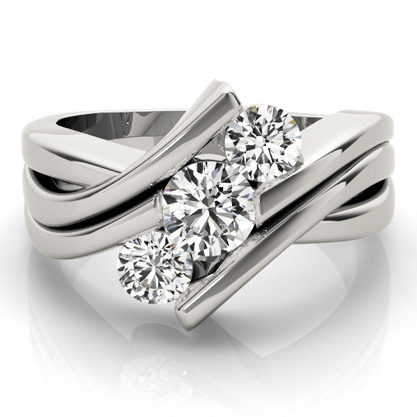 White gold Three-Stone Round Diamond Crossover Band with Channel Prong Setting