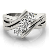 14K White Gold Three-Stone 2.55 Carat H VS1 Round Diamond Crossover Band with Channel Prong Setting