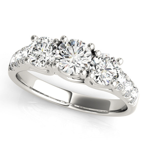 Silver Three-Stone Round Diamond Pavé Band with Prong Setting 1