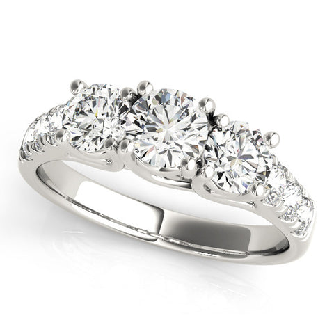 Silver Three-Stone Round Diamond Pavé Band with Prong Setting 1