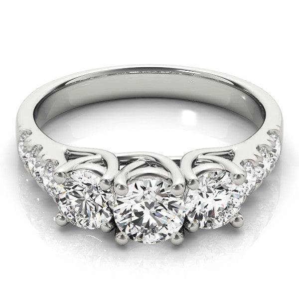 Silver Three-Stone Round Diamond Pavé Band with Prong Setting 2