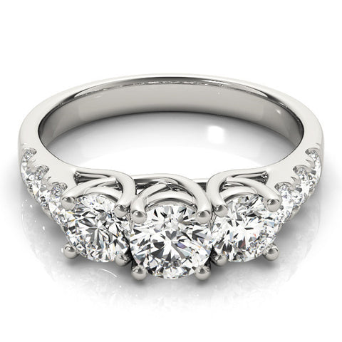 Silver Three-Stone Round Diamond Pavé Band with Prong Setting 2
