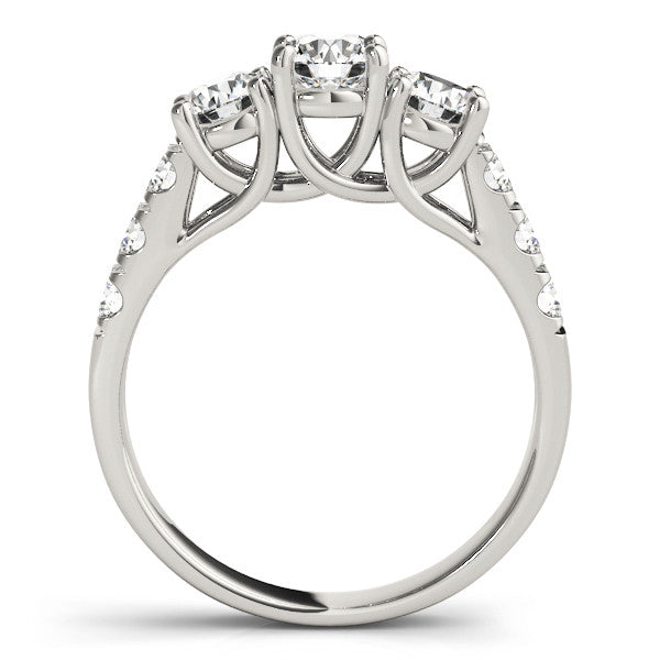 Silver Three-Stone Round Diamond Pavé Band with Prong Setting