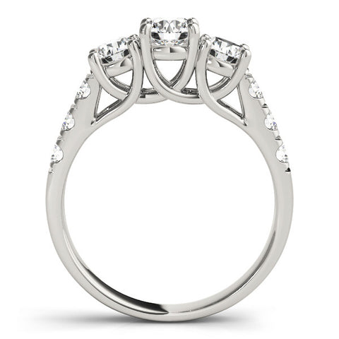 Silver Three-Stone Round Diamond Pavé Band with Prong Setting