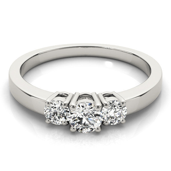 Silver Three-Stone Round Diamond Solitaire Ring with Channel Set Band and Four-Prong Setting 2