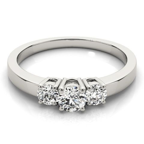 Silver Three-Stone Round Diamond Solitaire Ring with Channel Set Band and Four-Prong Setting 2