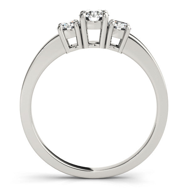 Silver Three-Stone Round Diamond Solitaire Ring with Channel Set Band and Four-Prong Setting
