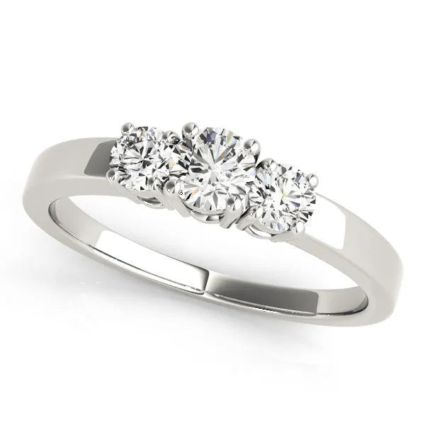 Silver Three-Stone Round Diamond Solitaire Ring with Channel Set Band and Four-Prong Setting