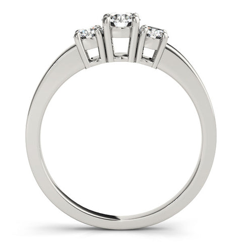 Silver Three-Stone Round Diamond Solitaire Ring with Channel Set Band and Four-Prong Setting
