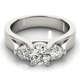 Silver Three-Stone Round Diamond Trellis Engagement Ring with Split Shank Band 1