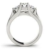 Silver Three-Stone Round Diamond Trellis Engagement Ring with Split Shank Band 2