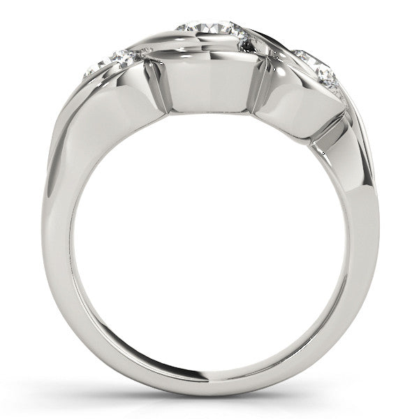 Silver Three-Stone Round Diamond Wave Band with Bezel Setting