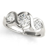 Silver Three-Stone Round Diamond Wave Band with Bezel Setting