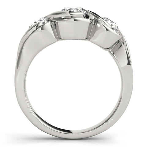 Silver Three-Stone Round Diamond Wave Band with Bezel Setting