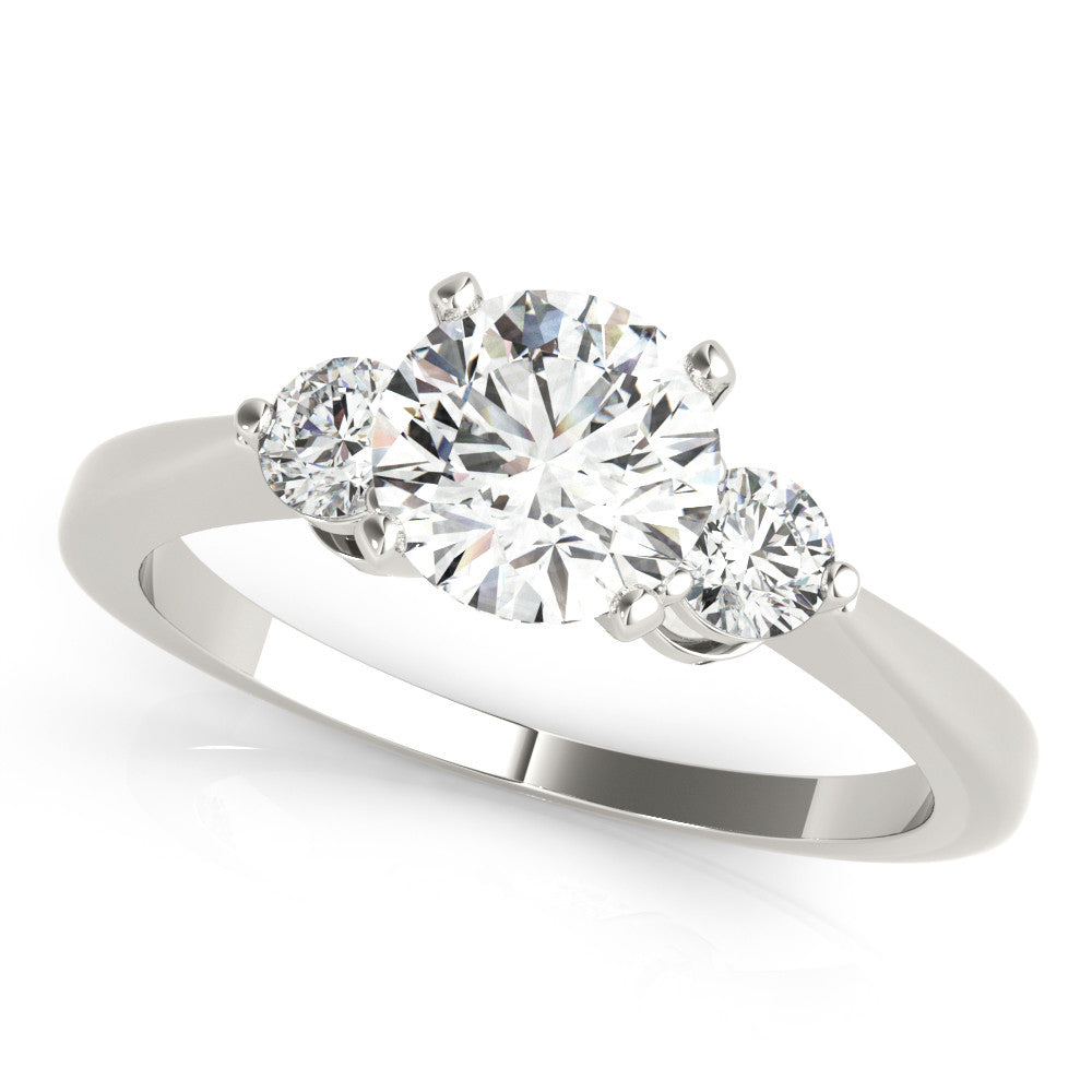 Silver Three-Stone Round Solitaire Ring with Tapered Band and Four-Prong Setting 1