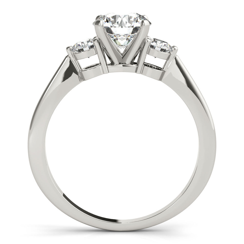Silver Three-Stone Round Solitaire Ring with Tapered Band and Four-Prong Setting