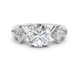 Silver Three-Stone Round and Princess Cut Diamond Ring with Channel Band and Four-Prong Setting_48