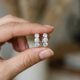 Silver Triple Round Diamond Huggie Earrings with Prong Setting_15