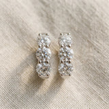 Silver Triple Round Diamond Huggie Earrings with Prong Setting_16