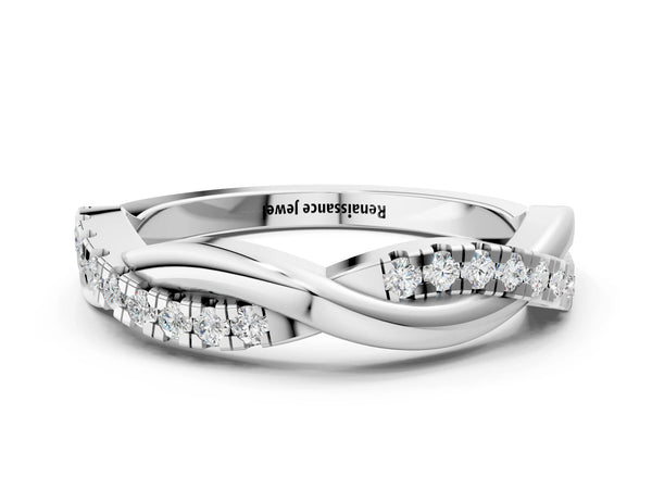 Silver Twisted Pave Round Diamond Infinity Band with Shared Prong Setting