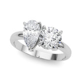 Silver Two-Stone Pear and Round Diamond Bypass Ring with Prong Setting 1