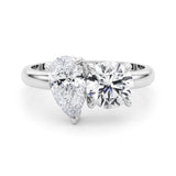 Silver Two-Stone Pear and Round Diamond Bypass Ring with Prong Setting 2