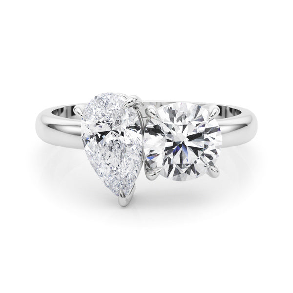 White gold Round and Pear Toi Moi Ring with Prong Setting and Plain Band
