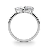 Silver Two-Stone Pear and Round Diamond Bypass Ring with Prong Setting
