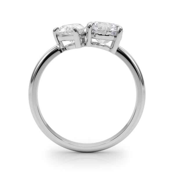 White gold Round and Pear Toi Moi Ring with Prong Setting and Plain Band