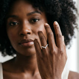 Silver V-Shaped Diamond Cluster Curved Band with Round Brilliant Cut Stones and Prong Setting