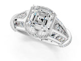 Silver Vintage Milgrain Asscher Cut Diamond Split Shank Ring with Prong Setting_14