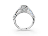 Silver Vintage Milgrain Asscher Cut Diamond Split Shank Ring with Prong Setting_16
